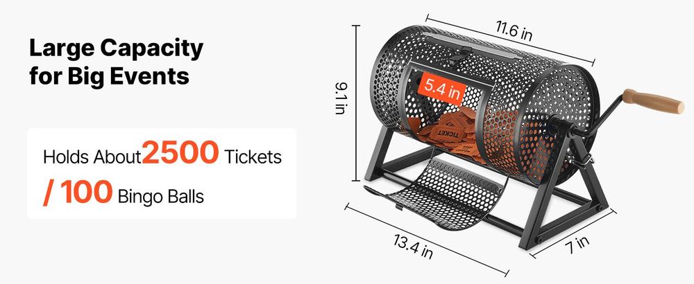 VEVOR Acryl Los-Drum, hält 2500 Tickets oder 100 Los-Bälle, professionelle Los-Ticket Drehkäfig mit 2 Schlüsseln, transparenter Lotterie-Drehziehung, Los-Ticket Box für Lotteriespiele Bingo