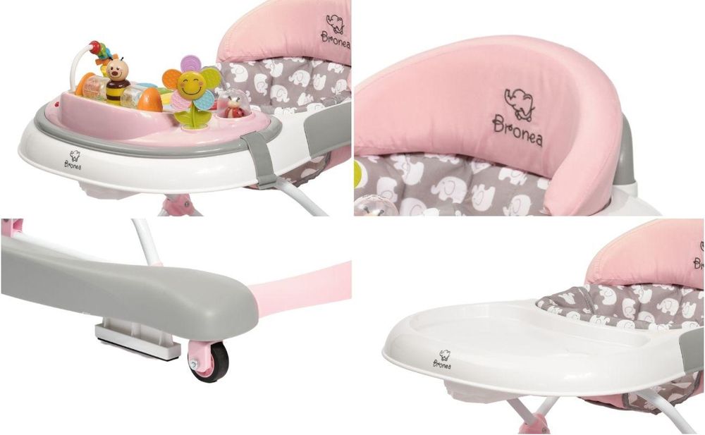 BRONEA® 4-in-1 Gehfrei Baby Lauflernwagen Schaukel Lauflernhilfe Babywalker mit Schaukelfunktion, Licht & Musik | Höhenverstellbar & Klappbar - Rosa