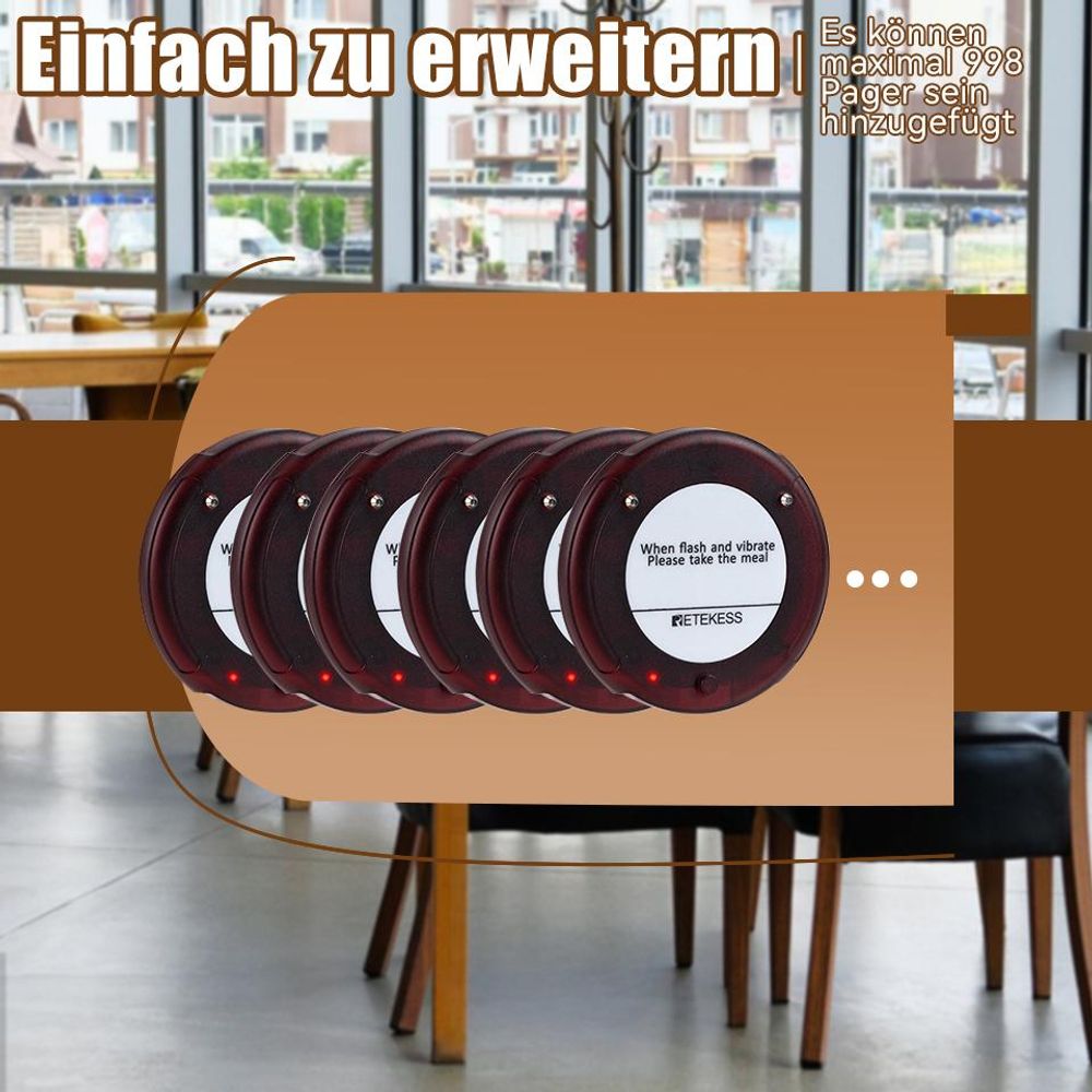 Retekess TD163 Pager System, Pager Rufsystem, 400M Entfernung im Freien Gelände, 31 Rufmodi, 20H Standby Zeit, Gästerufsystem für Gastronomie, 30 Page