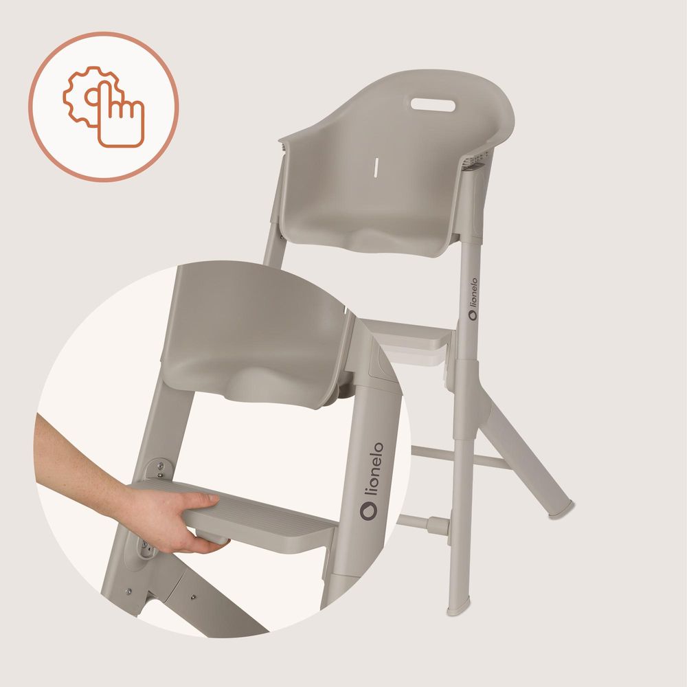 Lionelo Beny Baby Hochstuhl mit 3-Punkt-Gurt, verstellbarem Tablett & Fußstütze, platzsparend, 6–36 Monate bis 15 kg - Beige