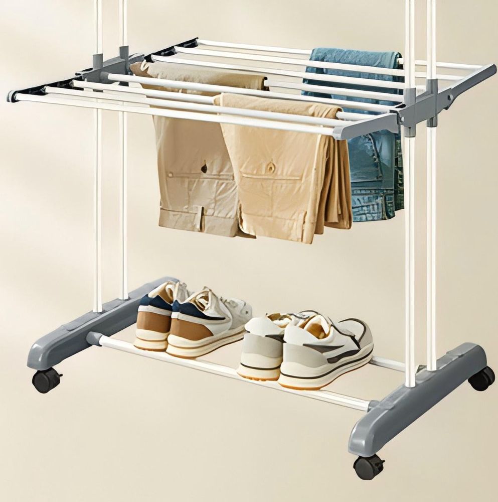 SONGMICS Wäscheständer, Standtrockner 4 Ebenen, mit Rollen, 63,5 x 128 x 173 cm, weiß