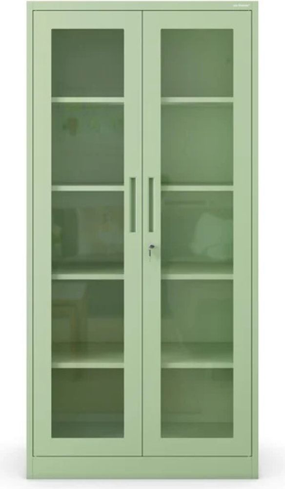 Jan Nowak Aktenschrank Medizinschrank Büroschrank Flügeltürschrank Glasvitrine 4 Fachböden Stahl Abschließbar 185 x 90 x 40 cm Farbe: Pastellgrün