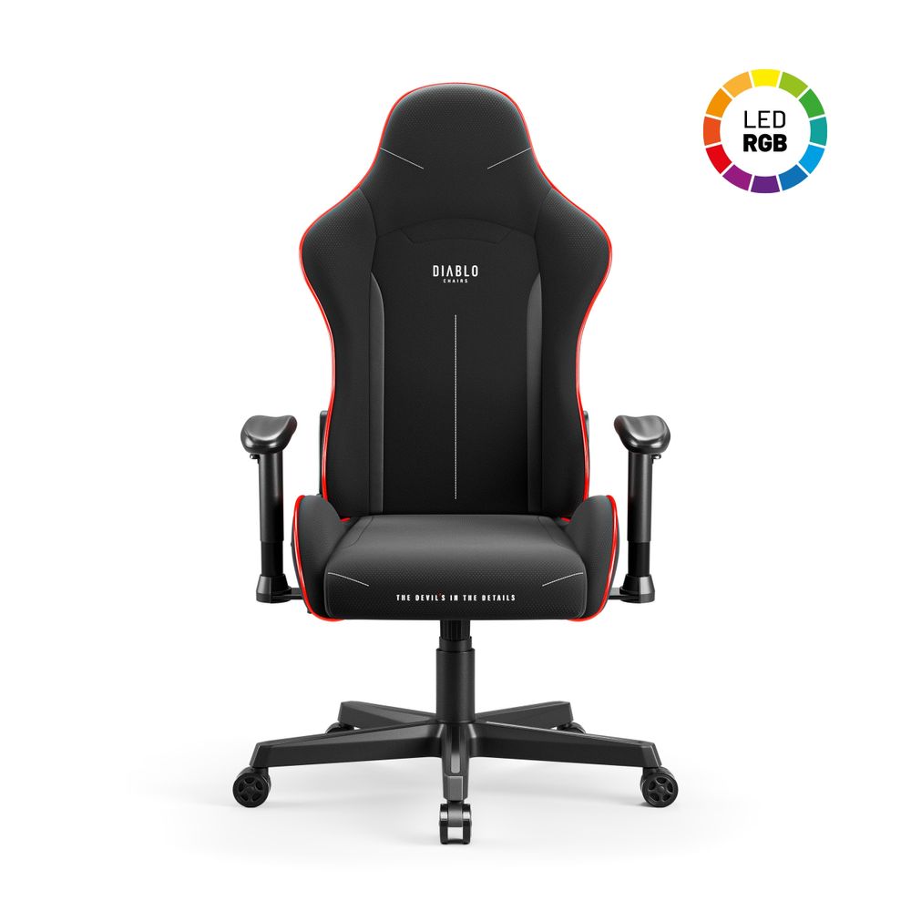 Diablo X-ST4RTER Gaming Stuhl Chair Bürostuhl Schreibtischstuhl PC Stuhl Ergonomisch Stoffbezug 2D Armlehnen Kippmechanismus, Farbe: Schwarz (LED)