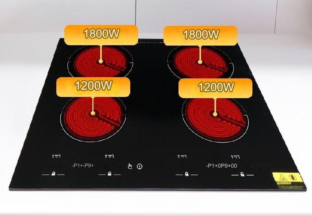 Kochplatte Elektroherd Keramik-Glaskeramik-Kochfeld Elektroherd 220V 4 Heizzonen,Nennstrom 32 A