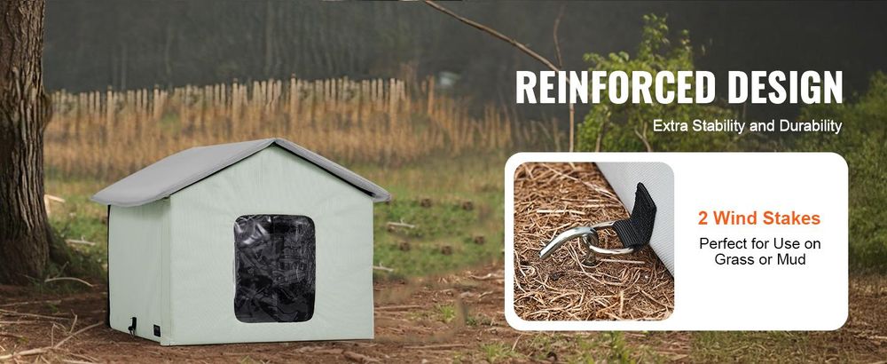 VEVOR Beheiztes Katzenhaus, Außenshelter für Katzen mit einstellbarer Temperatur und Timer, faltbares Katzenhaus aus 600D Oxford-Stoff mit beheiztem Pad für den Winter, um warm und gemütlich zu bleiben, Grün (Mittel), Grün-48x56x44 cm