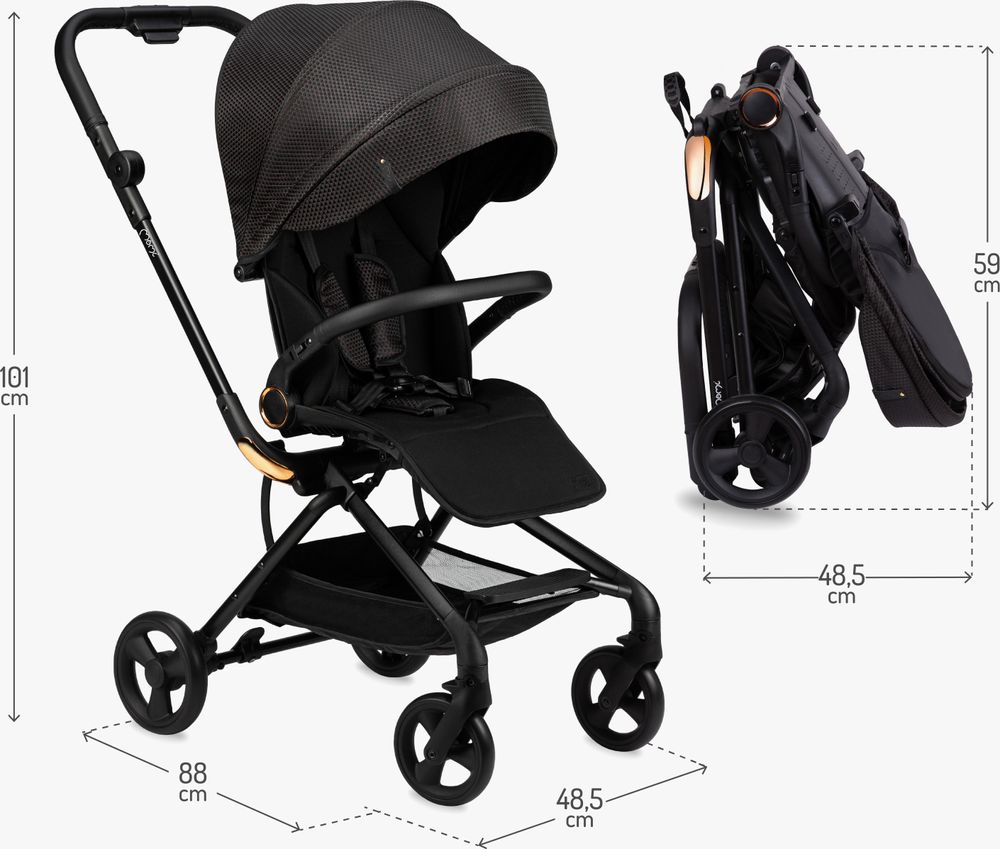 MoMi ADELLE Buggy Kinderwagen - 360° Drehsitz, Leicht, Stoßdämpfung 4 Räder - Schwarz/Rot