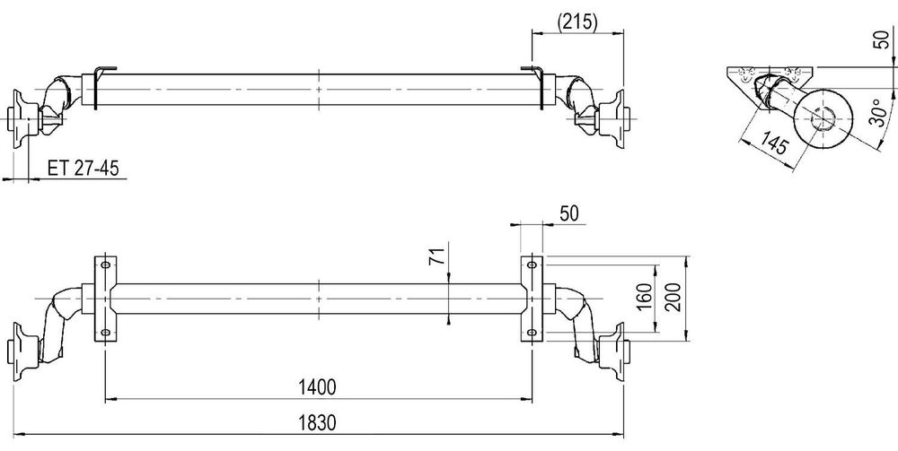AL-KO OPTIMA Achse 750 kg 1400 mm ungebremst für breite Anhänger