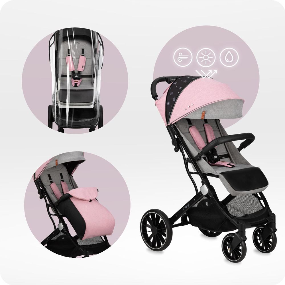 MoMi ESTELLE DAKAR Buggy Kinderwagen bis zu 22 kg - Leicht, Moskitonetz, Schlafsack und Regenschutz - Rosa