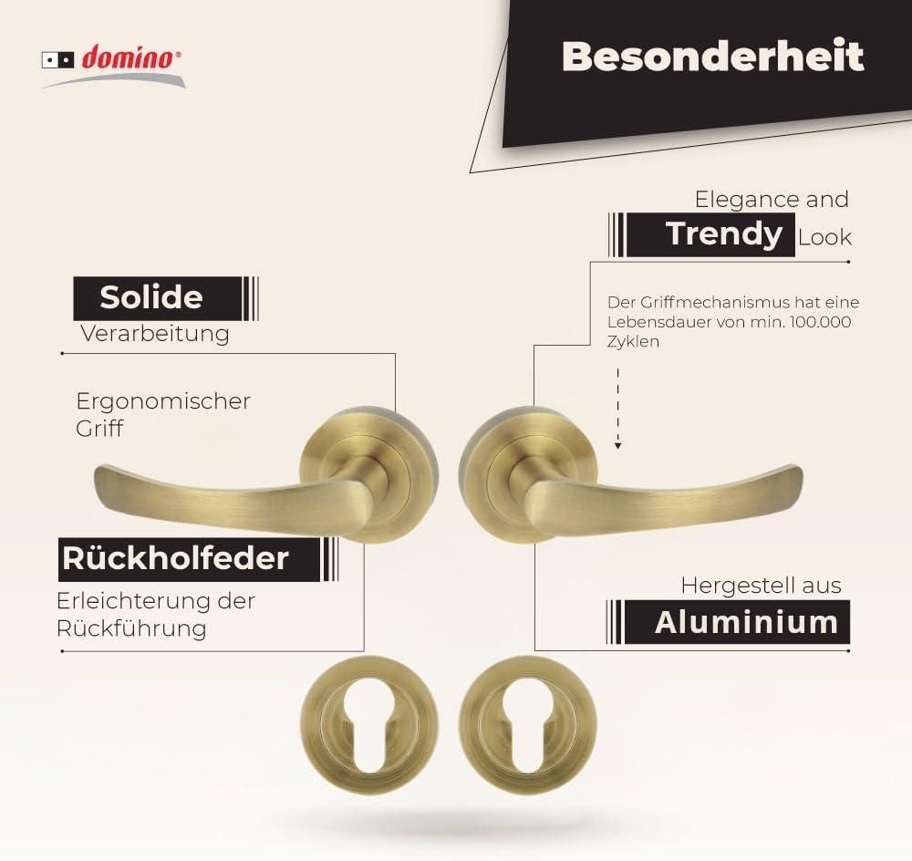 DOMINO Türgriff Drückergarnitur PZ-Profilzylinder Set | Rund-Rosette | Türklinke für Bürotür, Kellertür & Innentür | Aluminium | Bronze  | NOVA-R M3 |