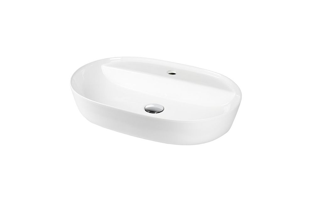 Keramik Aufsatz Waschbecken Oval 610 x 415 x 140 mm Anschlussset weiß mit Ablage