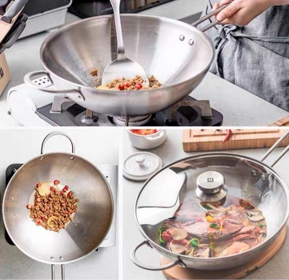 Zwilling Twin Nova Wokpfanne Induktion mit Deckel 30cm, unbeschichtet Wok, Edelstahl 18/10 Bratpfanne Pfanne Asiatisch, Pfannenset