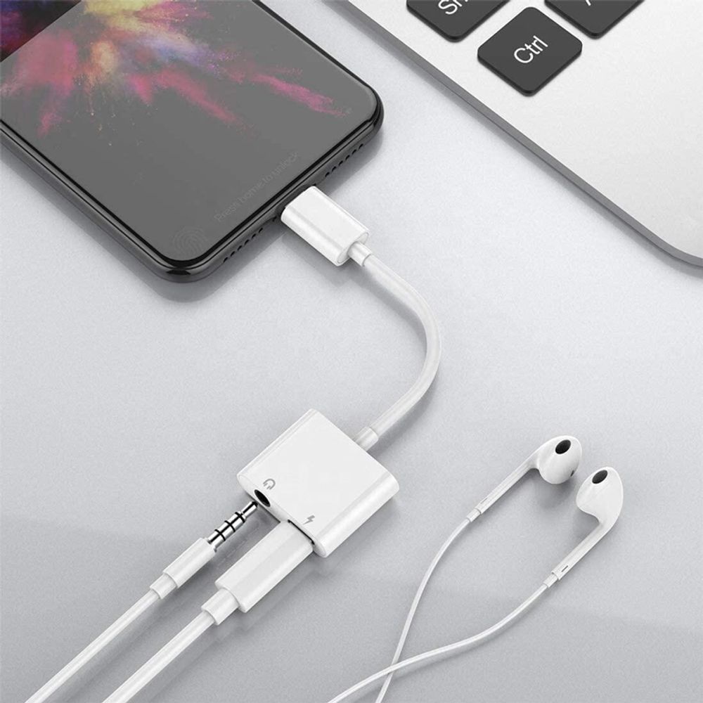 Lightning Aux Adapter 2in1 3.5mm für iPhone Kopfhörer Kopfhöreranschluss Audio Laden Kompatibel iPhone13 Pro Max 12 11 XS XR X 7 7P 8 8P Laden Retoo