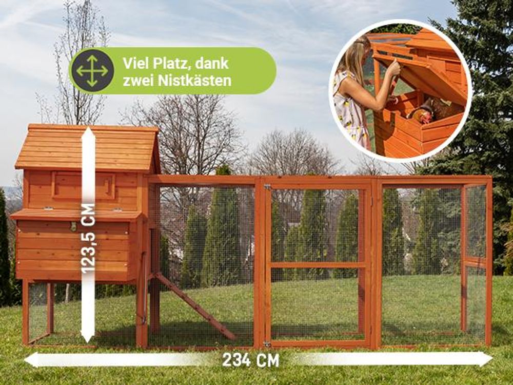 MyAnimal Hühnerstall XXL MH-22 | Für 8 Hühner - Hühnerhaus Zweistöckig  - 2 Sitzstangen  - 2 Nistkästen - Eiablage - Freilaufgehege (Braun 2.0)