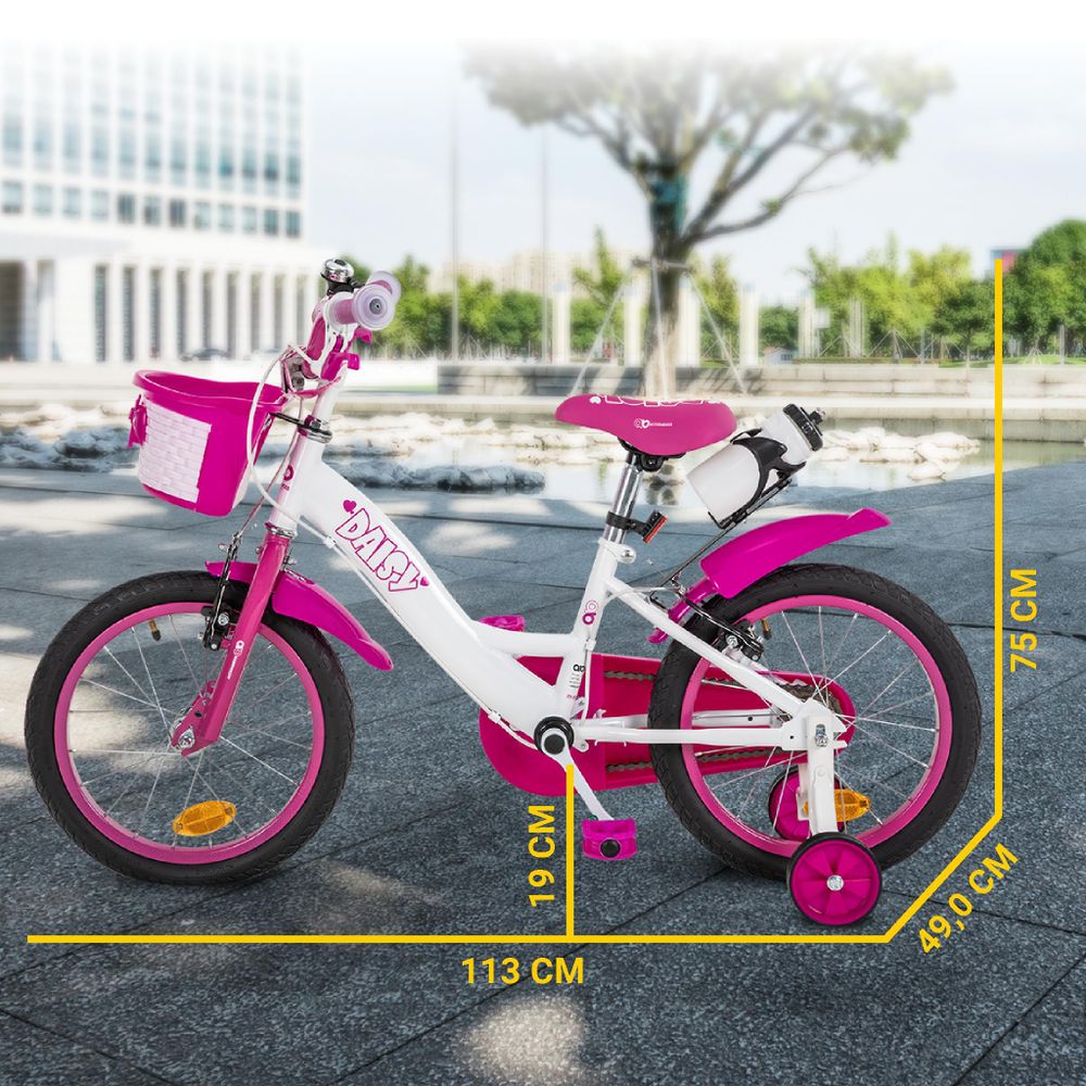 Actionbikes Kinderfahrrad Daisy 16 Zoll | Kinder Fahrrad - V-Brake Bremsen - Kettenschutz - Fahrradständer - Stützräder - Mädchenfahrrad - 4-7 Jahre