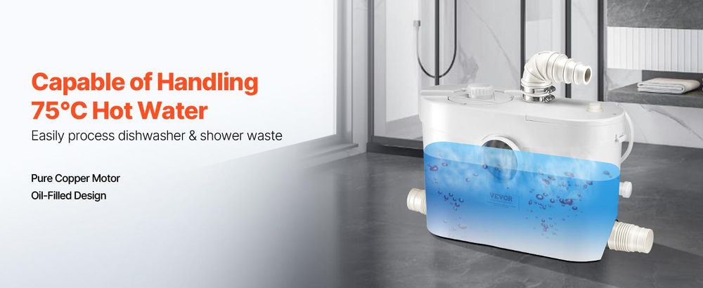 VEVOR Zerkleinerungspumpe, 700W, 9600 L/h Durchfluss, 10 m Förderhöhe, Zerkleinerung Abwasser Hebepumpe mit 3 Wasseranschlüssen für Toilette, Keller, Küche, Spüle, Dusche, Badewannen Abwasserentsorgung Hebemaschine, Bodenstehende Toilette-b, 900W