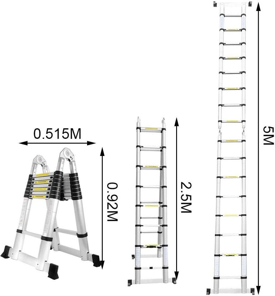 Wolketon 5M Teleskopleiter, Ausziehbare Leiter Rutschfester, Aluminium Klappleiter Stehleiter, Ausziehleiter Mehrzweckleiter, 150 kg Belastbarkeit