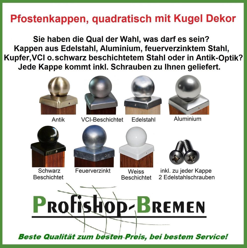 Pfostenkappe VCI beschichtet mit Kugel für Pfosten 8x8 cm - inkl. 2x Edelstahl-Schrauben