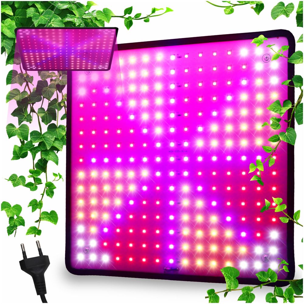 LED Pflanzenlampe 1000W Vollspektrum Panel, 225 LEDs Grow Light für Gemüse & Blumen, Ultra-Slim Pflanzenlicht 36W, EVI TECH UV LED Slim