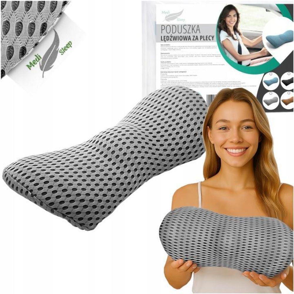Bedrový vankúš, profilovaný, z pamäťovej peny, sivý, do auta, kancelárie, na spanie