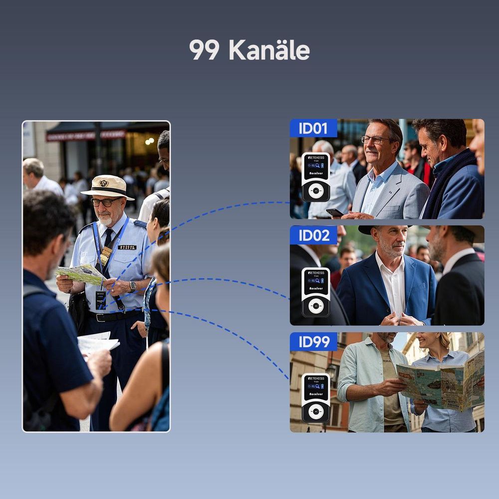 Retekess T130-T131 Tour guide System,60 Meter,99 Kanäle,18H,mit Mikrofon, PLL-Technologie, Geeignet für Reisebüros,Schulungen, Schulbesuche