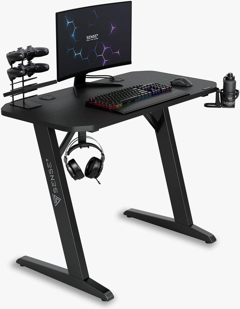 SENSE7 Nomad Basic – biurko do gier, 100 x 50 cm, biurko komputerowe, biurko dla graczy, małe biurko, stolik pod laptopa, do pokoju młodzieżowego, kolor czarny