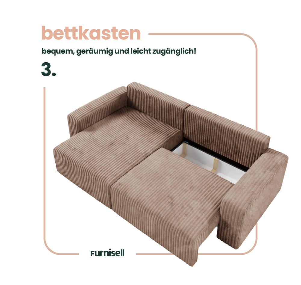 Furnisell Ecksofa L Form Cord Sofa "FANO", Braun