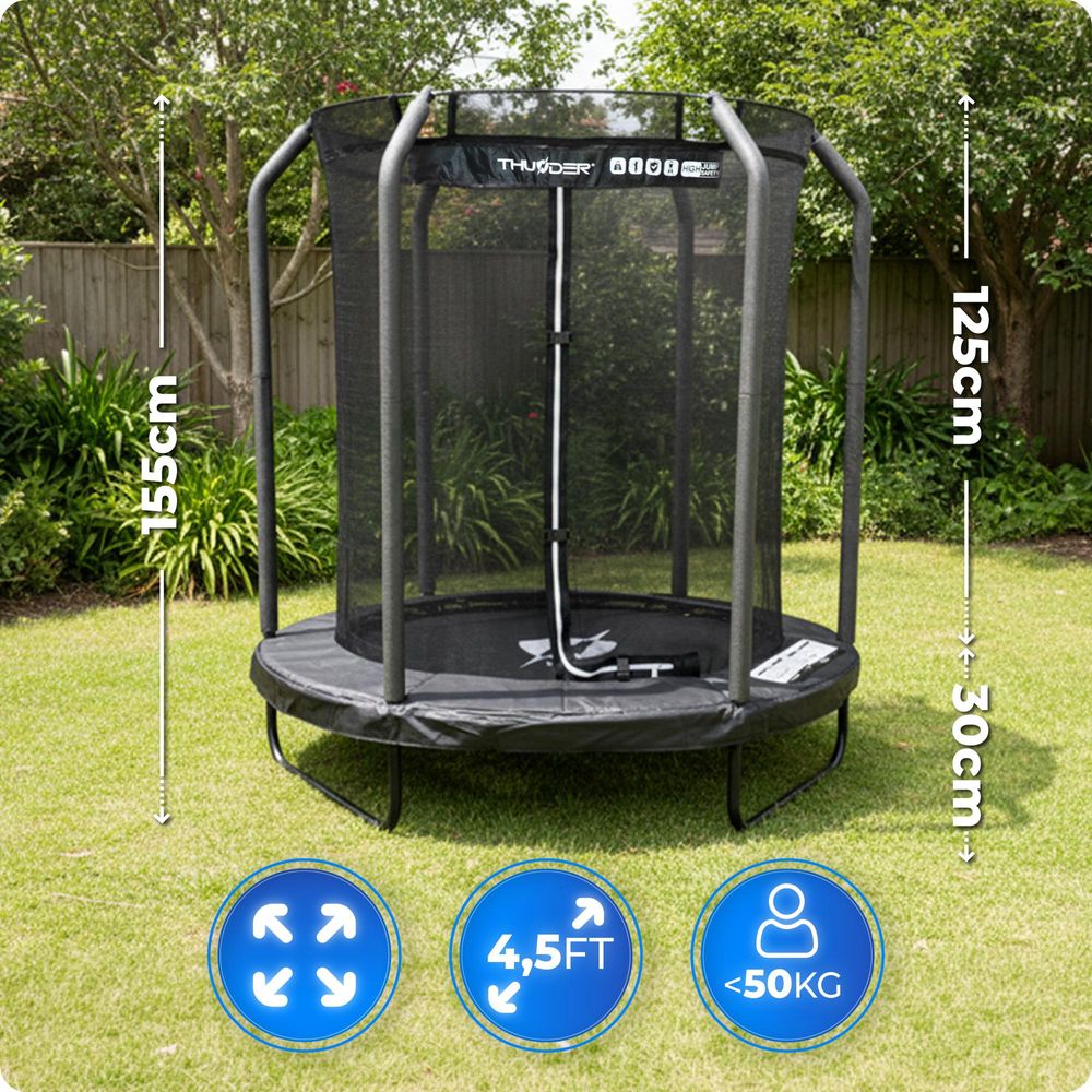 Thunder Gartentrampolin Elite 140 cm 4,5 ft Innennetz 50 kg Schwarz