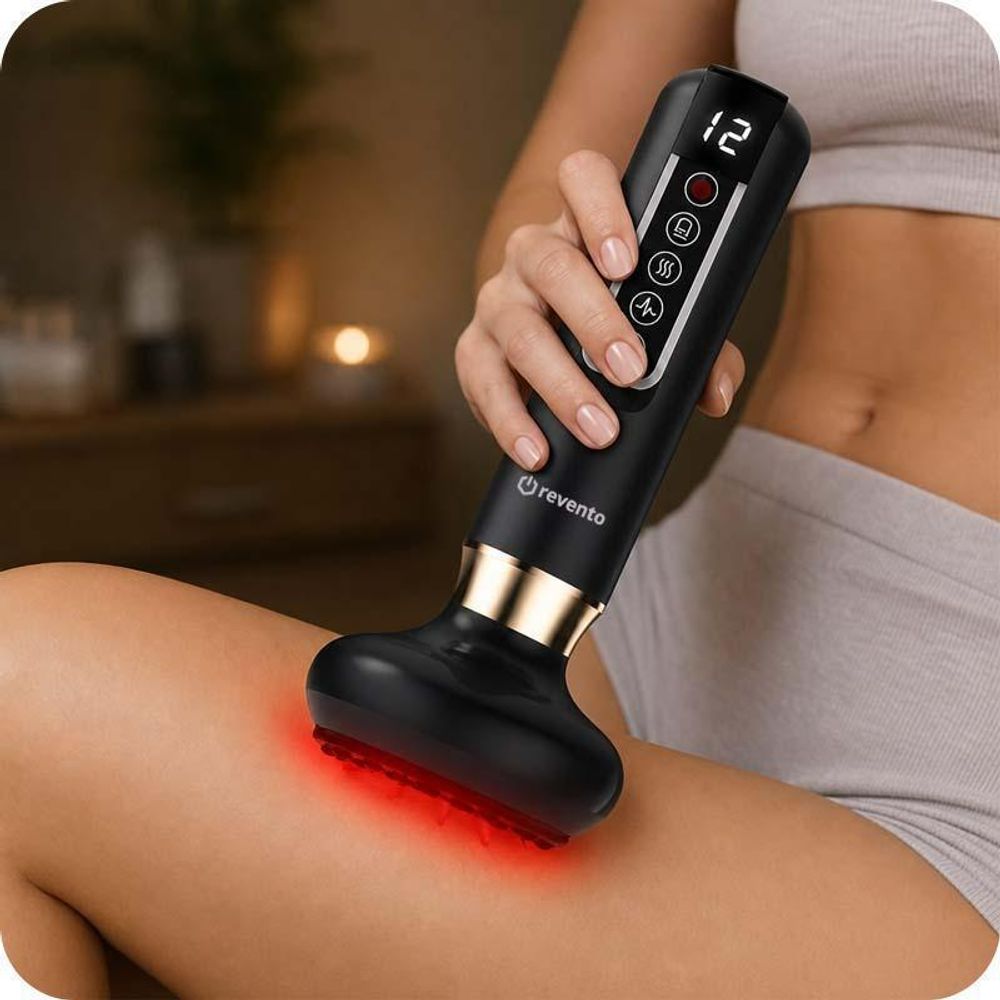 REVENTO® BodySilk Elektrischer Schröpfkopf 2in1 – Gua Sha & Vakuum-Schröpfmassage, 12 Saugstufen, Wärmefunktion, Infrarotlicht