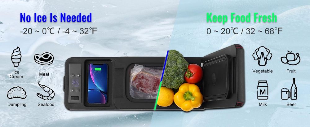 VEVOR Autokühlschrank, 12-Volt-Kühlschrank für die Armlehne des Autos, tragbarer 8-Liter-Gefrierschrank mit einer Zone, einstellbarer Temperaturbereich von -20 °C bis 20 °C, 12/24 V Gleichstrom und 100–240 V Wechselstrom, Kompressorkühler für den Außenbereich, Camping