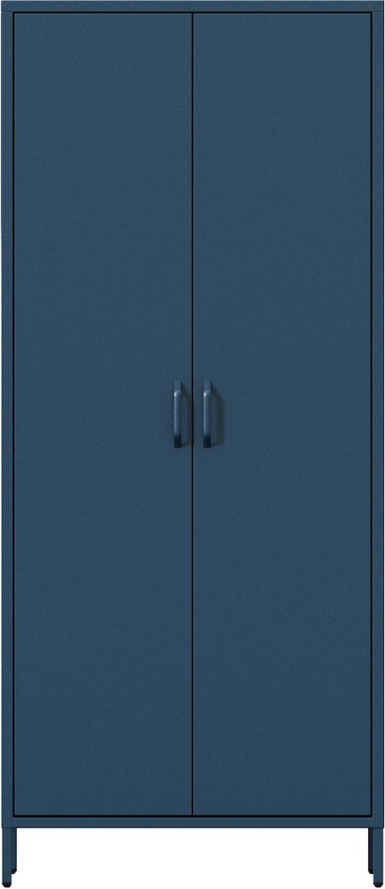 Jan Nowak Garderobenschrank Metall Kleiderschrank 2 Türig Flavio Ablagen Kleiderstange leiser Magnetverschluss geräumig, 80 x 185 x 45 cm, Dunkelblau