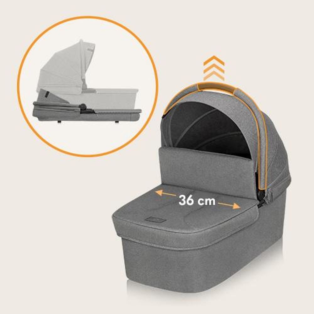Lionelo Kombikinderwagen Meril 2in1 Babywanne bis zu 9 kg, 0-48 Monate bis zu 22 kg, Geländeräder 360°, Vollfederung, XXL-Verdeck - Grau