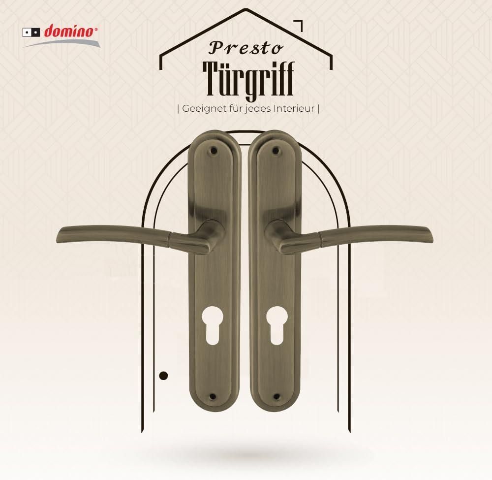 DOMINO Türgriff 72 Drückergarnitur PZ - Profilzylinder Set | Türklinke für Zimmertür, Bürotür, Kellertür & Innentür | L-Form | Türbeschläge aus Aluminiuml | Bronze Türdrückergarnitur | PRESTO M3