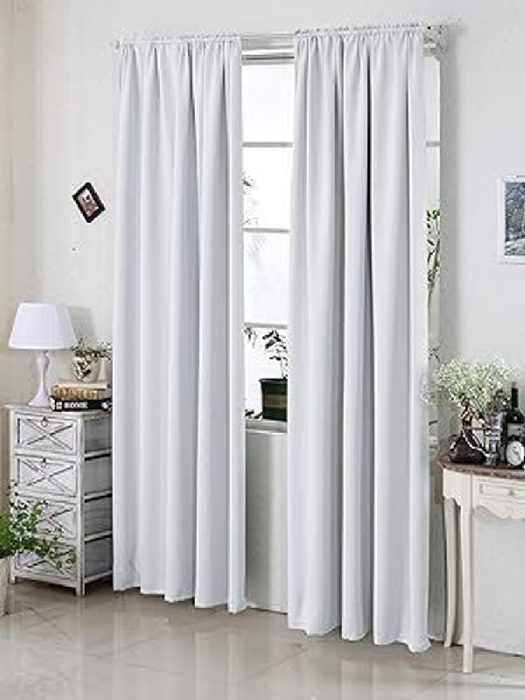 WOLTU 2er Set Gardine blickdicht 250 g/m² mit Kräuselband : Kalk/Grau-Weiß 135x225 cm Farbe: Kalk/Grau-Weiß Größe: 135x225 cm