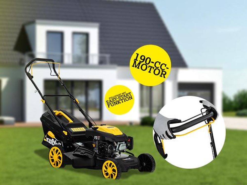 Craftfull Premium Benzin-Rasenmäher CR-196-30 | Selbstfahrantrieb - 53 cm Schnittbreite - 4 in 1 - Mähen - Mulchen - Heck- & Seitenauswurf - klappbar