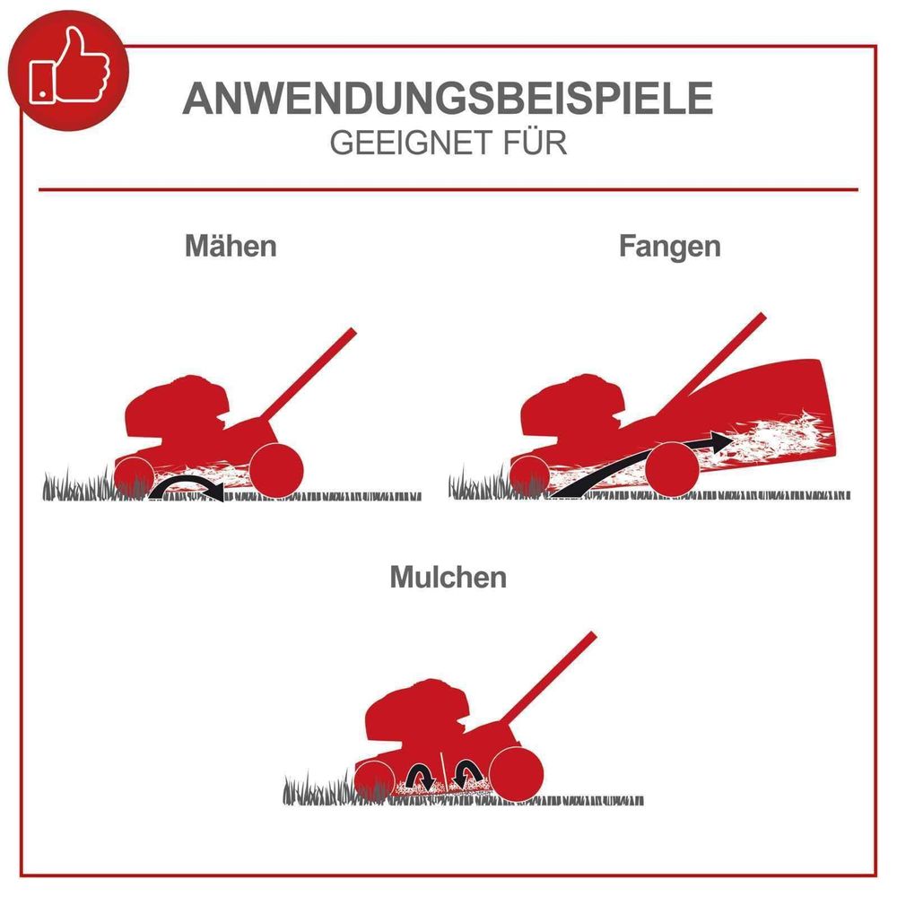 Das Bild zeigt die Keyfacts des Rasenmäher von Scheppach.