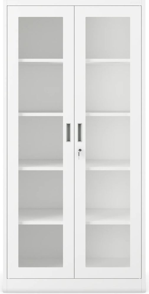 Aktenschrank Medizinschrank Büroschrank Flügeltürschrank Glasvitrine 4 Fachböden Stahl Abschließbar 185 cm x 90 cm x 40 cm Farbe: Weiß