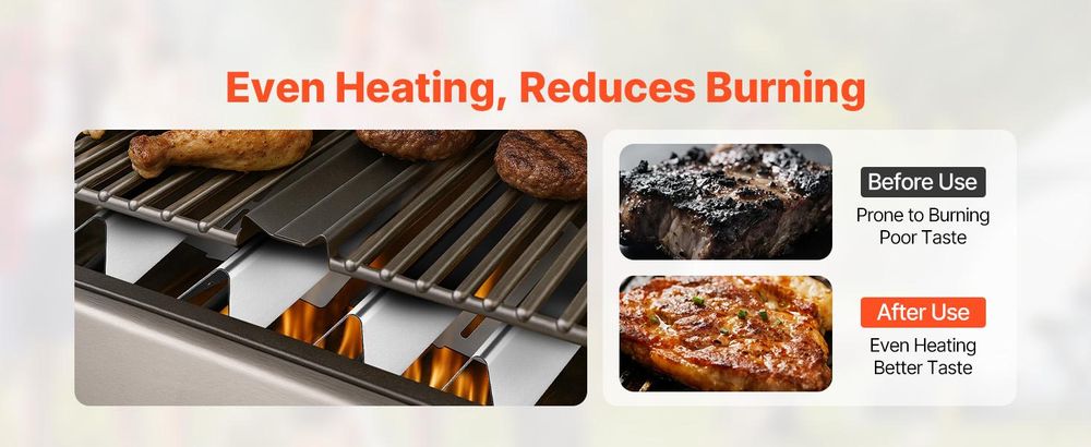 VEVOR Aromastäbe, 39 cm Grill Ersatzteil, für Weber Spirit I & II 200 Serien Grills, einschließlich Spirit ll E-210, ll E-220, ll S-210, E-210, S-210, porzellanemaillierte Stahl-Hitzeschild, 3er Pack, 446mm-b, 5+2 Teile Set