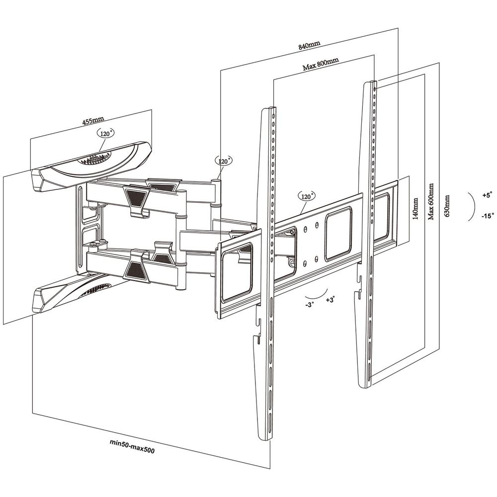 Maclean MC-423 TV-Halterung, vollbeweglich, 43 - 100 Zoll, 80 kg max., VESA 800 x 600, verstellbar, neigbar, drehbar, Wandabstandshalter