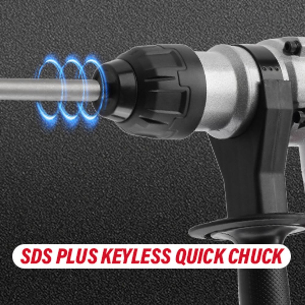 TEENO SDS-Plus 1500W Bohrhammer mit 6-Gang-Geschwindigkeiten, 4 Funktionen und Sicherheitskupplung – Professionelles Werkzeug für Beton, Metall usw.