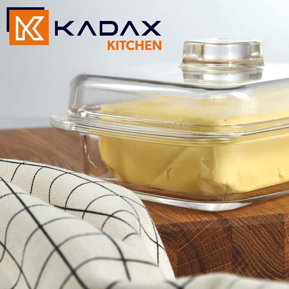 KADAX Butterdose aus Glas "Cavre", Butterglocke, Butterschale mit Deckel und Griff, 16 cm, rechteckige