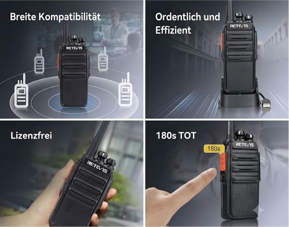 Retevis RT24 Plus Funkgeräte, Lizenzfrei Walkie Talkie 4er mit Headset Wiederaufladbarer Akku, 16 Kanäle IPx4 Wetterschutz Handfunkgerät für Schule