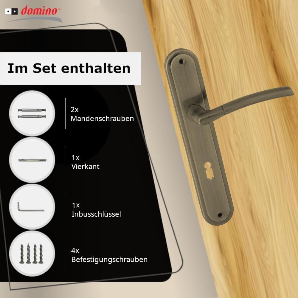 DOMINO Türgriff 72 Drückergarnitur BB-Buntbart Set | Langschildgarnitur | Türklinke für Zimmertür, Bürotür, Kellertür & Innentür | L-Form | Türbeschläge aus Aluminiuml | Bronze Türdrückergarnitur |PRESTO M3