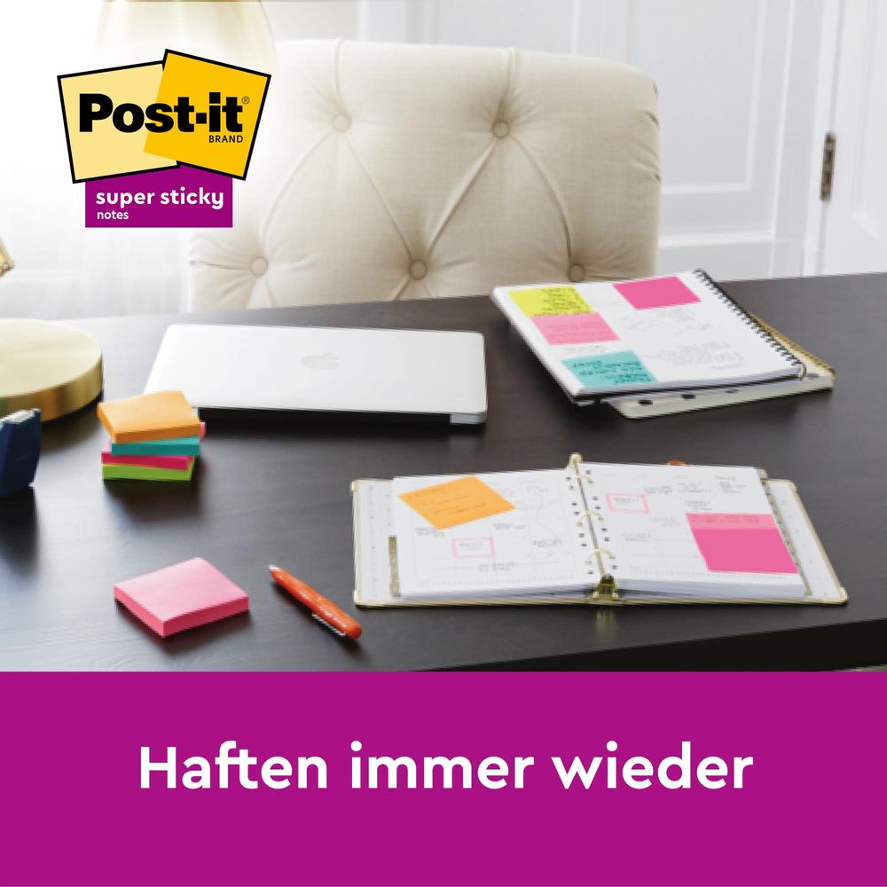 Post-it® Super Sticky Notes Haftnotizen - Playful Collection - 76 mm x 76 mm - 90 Blatt 6 Blöcke Stücke