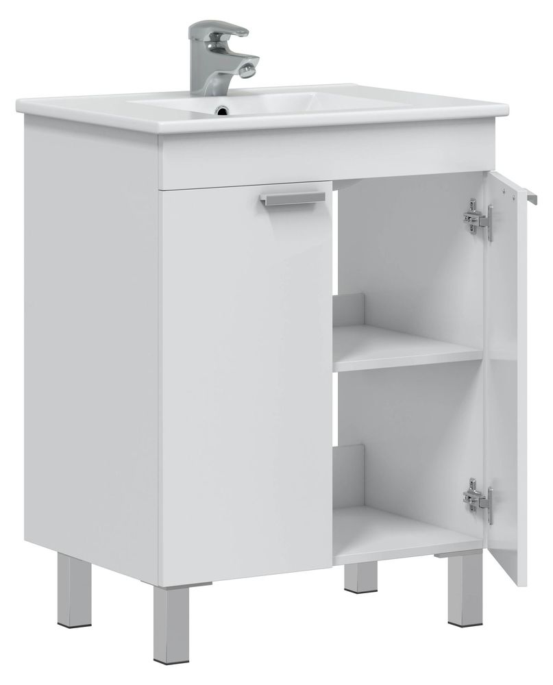 ECO KIT von freiraum – Waschbeckenunterschrank mit Soft-Close-Türen und glänzendem Weiß-Nachbildung