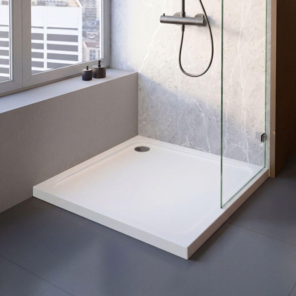 Schulte Duschwanne Adria 100x80 cm, Sanitäracryl Weiß, Set mit Hartschaum-Wannenträger + Ab- und Überlauf, Höhe 14 cm