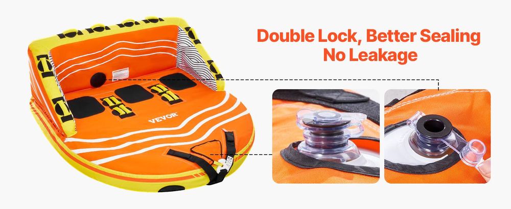 VEVOR Fun Tube Set zum Bootfahren, Aufblasbare Schleppboote für 1–3 Personen, 231 kg Wassersport-Schleppschlauch zum Ziehen von Booten – mit Haltegriffen, Schlepppunkten und Sicherheitsventil