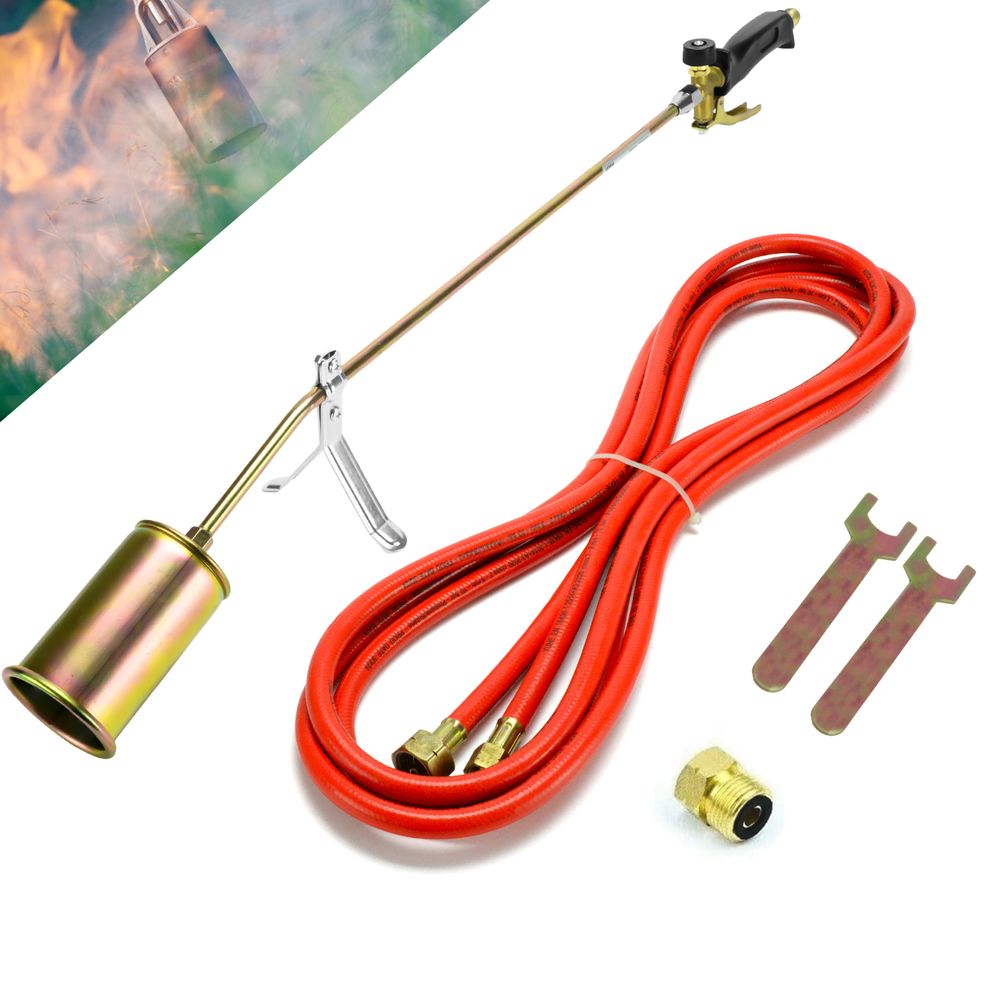 Gasbrenner 58 KW + Ständer + 5 Meter Schlauch + Adapter Dachbrenner Unkrautvernichtung, Anzünder, Bitumenbahnen Brenner Abflammgerät SN0283