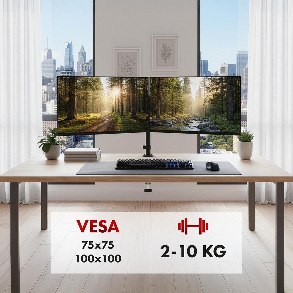 Halterung für 2 Maclean-Monitore Gasfeder 17"-32" 2-10kg schwarz MC-136