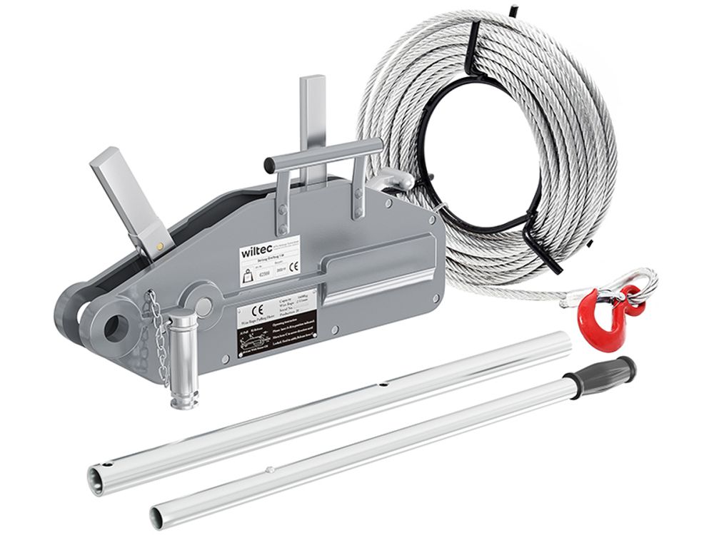 Wiltec Seilzug bis 1600 kg Seilwinde mit 20 m Seil, Handseilwinde mit Ø 11 mm Stahl-Seil, Forstseilwinde mit Abscherstift, Handseilzug mit Lasthaken