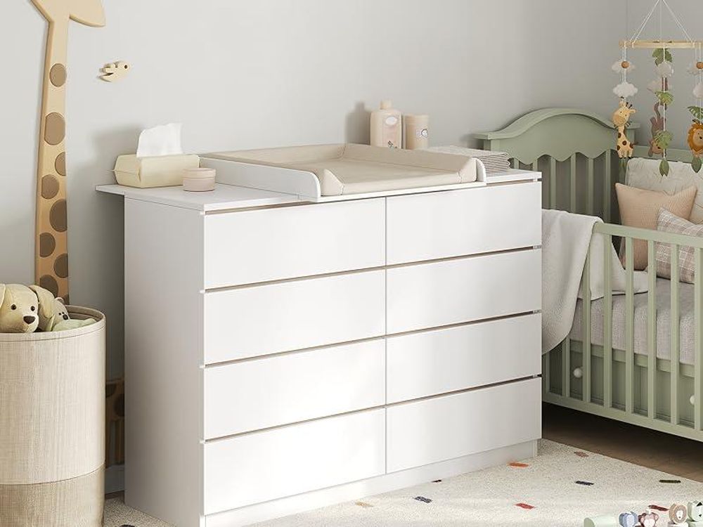 WOLTU Wickelaufsatz, Wickeltischaufsatz universal für Kommode (Tiefe: 47-50 cm), mit Schutzrand, aus MDF, 160 x 10 x 80 cm, Weiß (80 x 80 cm für Baby)
